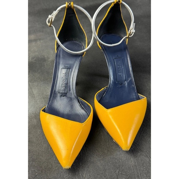 Vionnet Shoes - Vionnet Heels Yellow Leather Woven Raffia Pointed Toe Silver Pumps 37 US 6.5
